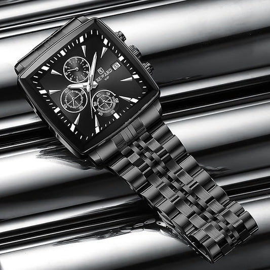 REWARD VIP Edition – Sleek Black Square Chronograph Watch with Date Display